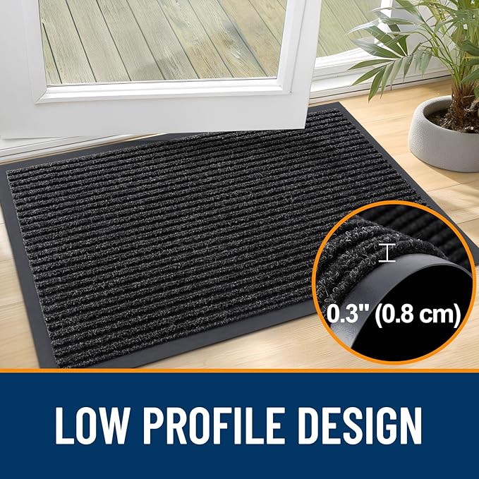 OLANLY Front Door Mat Indoor Outdoor Entrance, 2-Pack 71 x 47 Inch, Waterproof Heavy Duty Doormat, Fade Resistant, Low Profile, Easy Clean Patio Porch Welcome Floor Mats for Entry, Off-Black