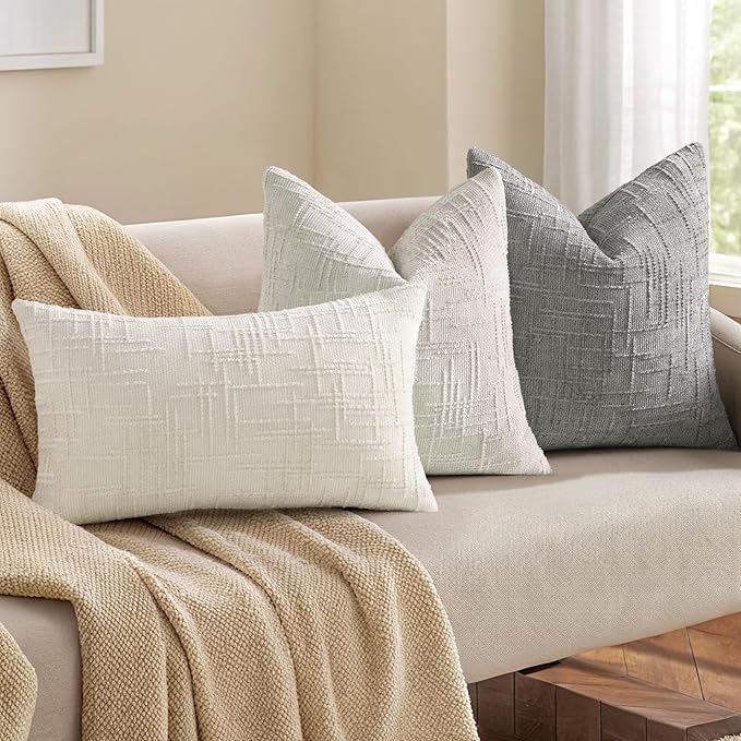 decorUhome Light Grey Chenille Euro Sham Throw Pillow Covers 24x24 Set of 2 Textured Soft Cozy Slubby Couch Pillow Covers Modern Farmhouse Boho Decorative Pillow Cases for Bed Sofa Living Room