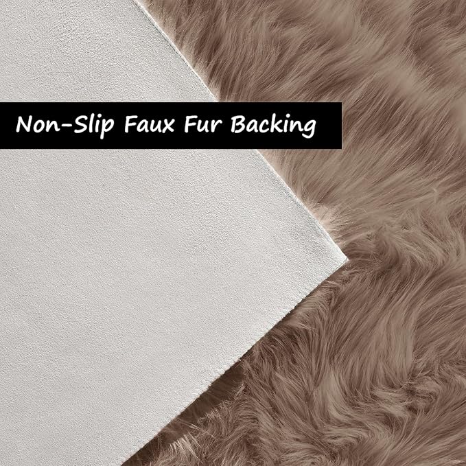 Goolela Fluffy Faux Fur Rug for Bedroom Light Brown Beige 2x3 Furry Fuzzy Sheepskin Rug Small Shaggy Area Rug for Office Playroom Decor Washable Rectangle