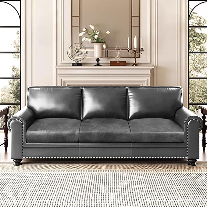 Leather Look Couch Cushion Covers Sofa Seat Slipcovers Sets Couches Furniture Protector for Sectional Armchair Loveseat Pets Kids Stretch Spandex Fabric (3 Cushion XL Sofa, Light Grey)