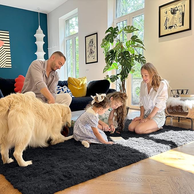 OLANLY 2x11 Machine Washable Runner Rugs for Hallway, Soft Fluffy Shaggy Bedside Rugs for Bedroom, Living Room, Indoor Floor Carpet for Kids Girls and Boys, Nursery Rooms, Home Decor Aesthetic, Black