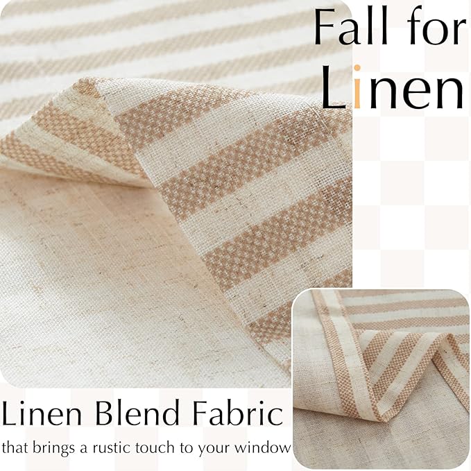 jinchan Linen Valance Curtain Striped Small Window Curtain Double Layer Light Filtering Modern Farmhouse Valance for Kitchen Living Room Bedroom 18 Inch Rod Pocket 1 Panel Taupe on Beige