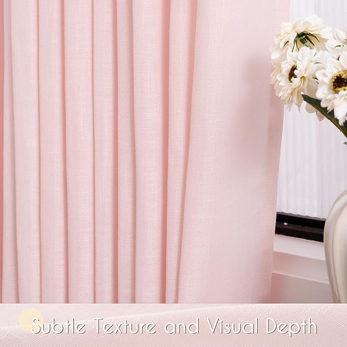 Light Pink Linen Curtains 108 Inches Long for Living Room 2 Panels Set Neutral Modern Farmhouse Back Tab Light Filtering Semi Sheer Window Curtains for Kids Bedroom Pink Decor 9 ft Length