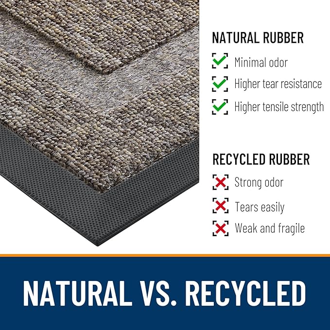 OLANLY Front Door Mat Indoor Outdoor Entrance, Waterproof All-Season, All-Weather Doormat, Sturdy Natural Rubber, Low Profile, Easy Clean Patio Porch Entryway Mat, 35x23, Khaki and White