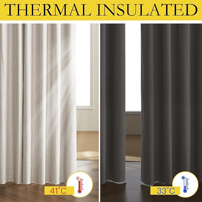 NICETOWN Brich Vintage Open Linen Weave Flax Thermal Curtains, 100% Blackout Curtains 84" Long for Dining Room, Soundproof Window Treatment Drapes for Dining Room, 62" Wide Per Panel, Set of 2