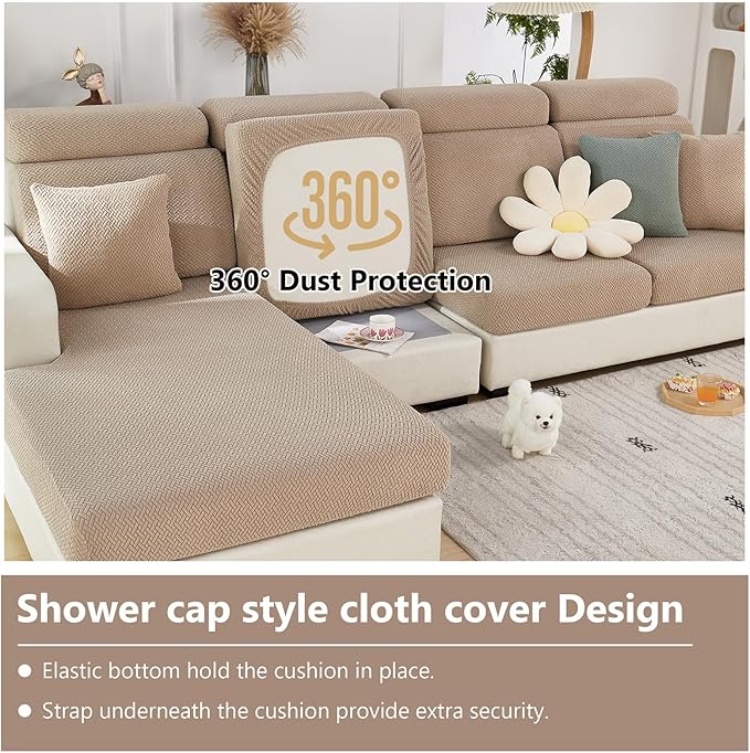 Couch Cushion Covers for Sofa Couch Covers Wear-Resistant Universal Sofa Cover Washable Stretch for Sectional Slipcovers (Texture-Light Coffee,Back Cover L)