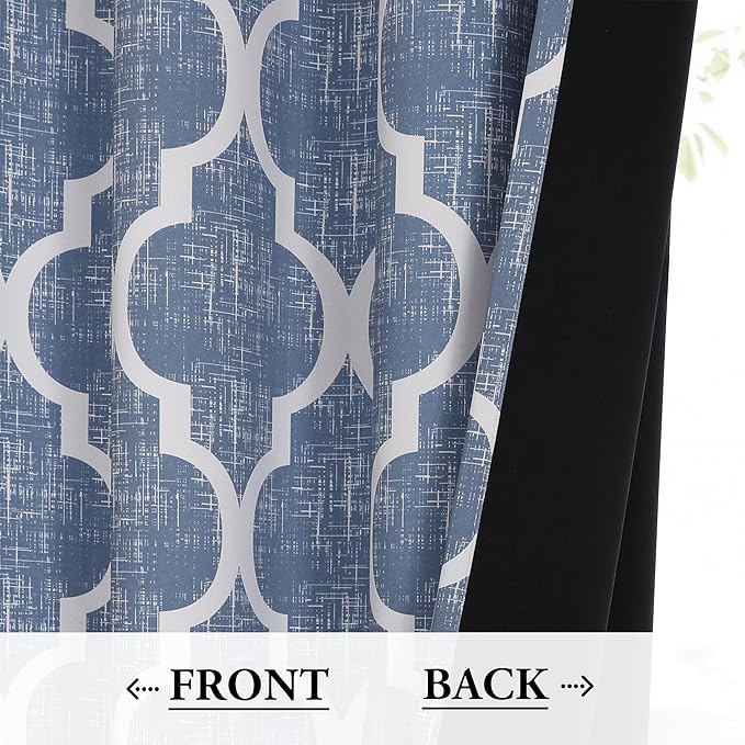 Beauoop 100% Blackout Curtains 96 Inches Long 2 Panels for Bedroom Living Room Blue Moroccan Geo Room Darkening Thermal Insulated Soundproof Grommet Top Window Treatments Drapes, 50x96 Set of 2