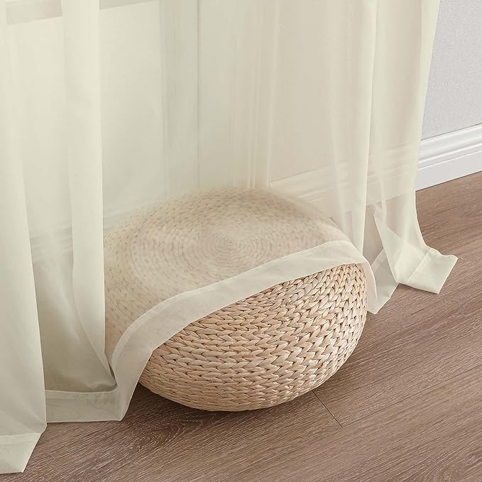 OWENIE Cream Sheer Curtains 72 Inches Long 2 Panels Set, Transparent Voile Sheer Curtain for Living Room Bedroom Window Sliding Glass Door Treatment, 59 x 72 Inch, Cream