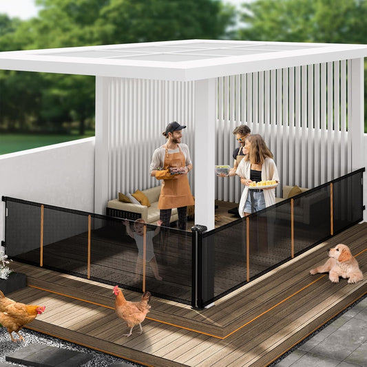 2-in-1 Retractable Baby Gates, 41" Tall Mesh Dog Gate 1-Pack, One Side Up to 200" Wide, Total 400" Wide, Long Retractable Pet Gate for Yard Swimming Pool Garage Indoor Outdoor-Black