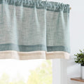 jinchan Linen Farmhouse Valances for Living Room Windows 16 Inch Slubbed Crossed Double Layer Window Valances Light Filtering Rustic Country Overlay Rod Pocket 2 Panels Blue Haze