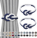 NICEEC 2 Pack Mini Magnetic Curtain Tiebacks Nordic Simple Style Drape Tie Backs Elegant Hand Weave Rope Knot Decorative Curtain Holdbacks for Home & Office Thin Window Drapery (Dark Blue & White)