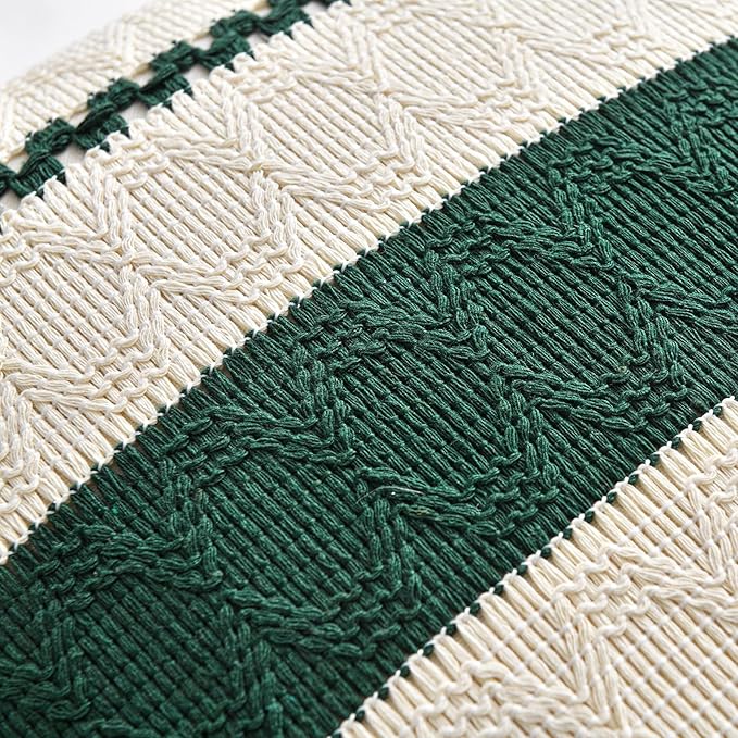 Fancy Homi Set of 1 Dark Green Boho Decorative Throw Pillow Covers 20x20 Inch for Couch Bed Sofa Bedroom Indoors, Modern Farmhouse Vintage Forest Green Living Room Decor