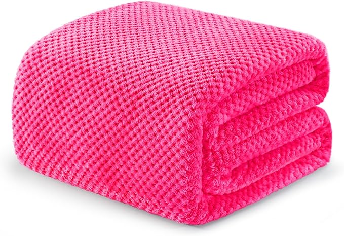Exclusivo Mezcla Fleece Bed Blanket King Size, Super Soft and Warm Blankets for Couch, Sofa and Bed Waffle Textured, Cozy, Fuzzy and Lightweight (Hot Pink, 90x104 Inches)