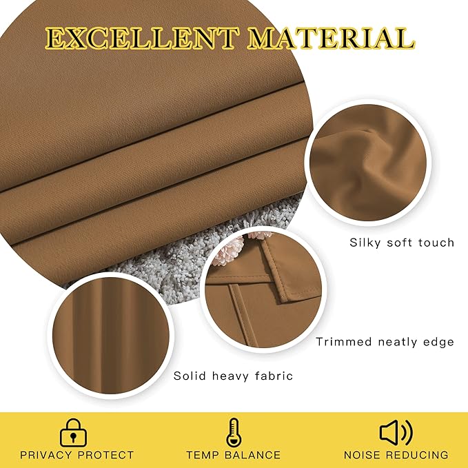 NICETOWN Living Room Curtains 95 inch Long - Sound Reducing Grommet Thermal Insulated Blackout Solid Drapes for Villa/Hall, Gold Brown, 2 Panels, W52 x L95