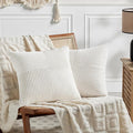 Fancy Homi 2 Packs Cream White Euro Decorative Throw Pillow Covers 28x28 Inch for Couch Bed Sofa, Farmhouse Boho Home Decor, Soft Corss Corduroy Patchwork Textured Square Cushion Case 71x71 cm
