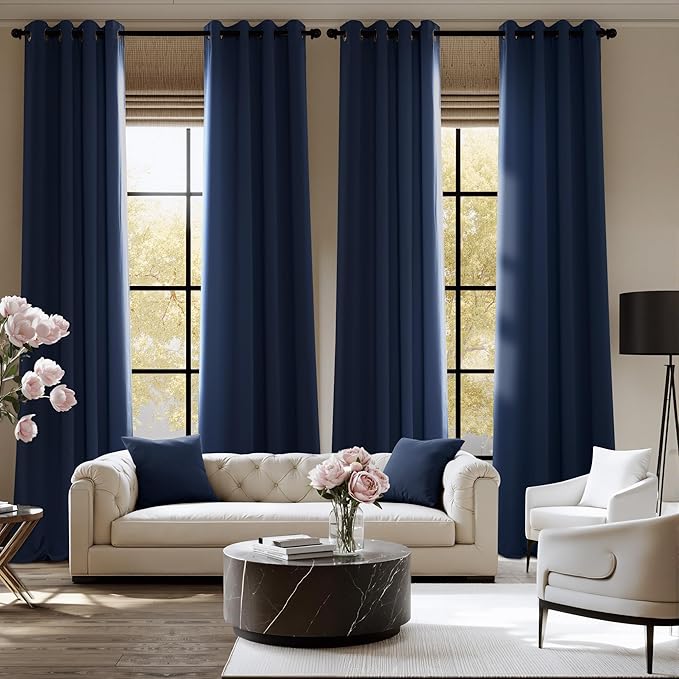 NICETOWN Room Darkening Draperies Curtains Panels, 2 Panels Navy Blue W52 x L108