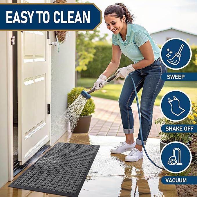 Smiry Front Door Mat Outside Entrance, Heavy Duty Natural Rubber Doormat, Non Slip, Trap Dirt and Moisture, Easy Clean, Low Profile Welcome Floor Mats for Indoor Outdoor Entry, 47x32 Inch, Grey