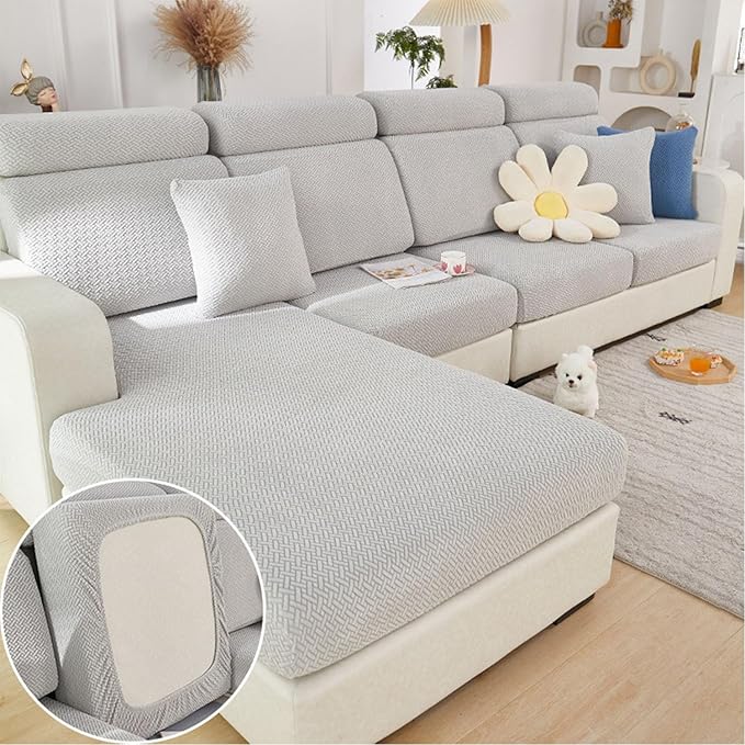 Sofa Covers Couch Covers for Sofa Pet Friendly Couch Cushion Covers Universal Sofa Covers Washable Stretch Slipcovers for Sectional Sofa (Texture Light Gray,Large Single Seat Cover)