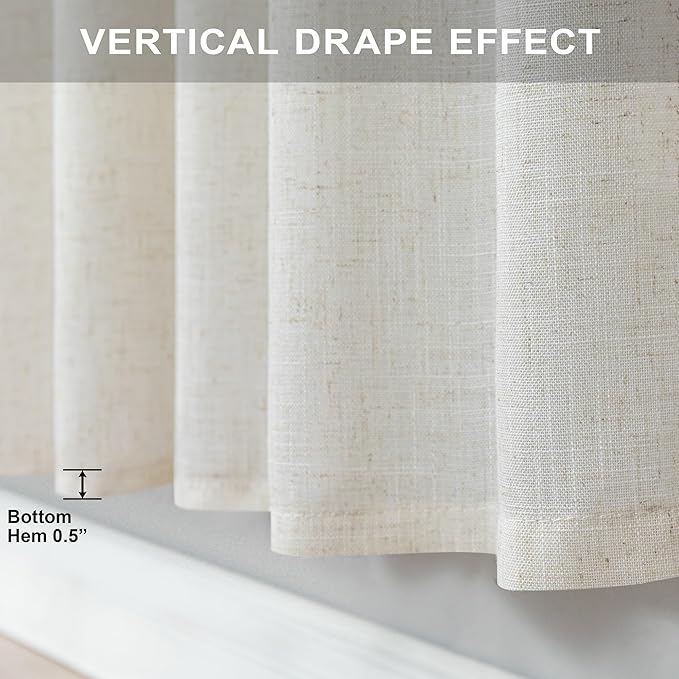 Pitalk Cream Curtains 38 Inch Width for Living Room 2 Panel Back Tab Rod Pocket Natural Linen Light Filter Semi Sheer Long Skinny Curtain for Windows Door Bedroom Farmhouse Decor Ivory Wide 38x84 Long