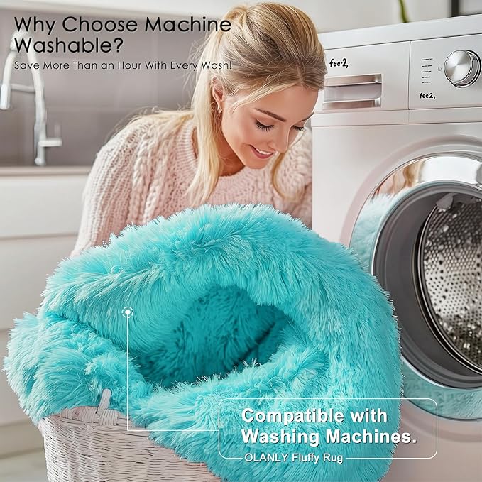 OLANLY 2x8 Machine Washable Runner Rugs for Hallway, Soft Fluffy Shaggy Bedside Rugs for Bedroom, Living Room, Indoor Floor Carpet for Kids Girls Boys, Nursery Rooms, Home Decor Aesthetic, Teal Blue