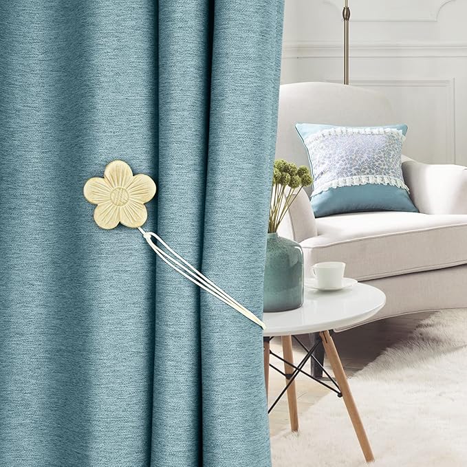 Lewondr Vintage Magnetic Curtain Tieback, 1 Pair Resin Flower Curtain Drapery Holdback Window Curtain Decorative Buckle Holder for Home Cafe Balcony, Light Gold