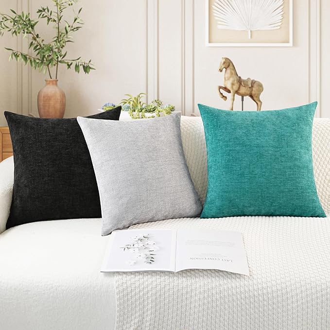 CaliTime Throw Pillow Covers Decorative 26 X 26 Inches Pack of 2 Cozy Chenille Cushion Cases for Couch Sofa Bed Living Room Home Moonbeam Gray