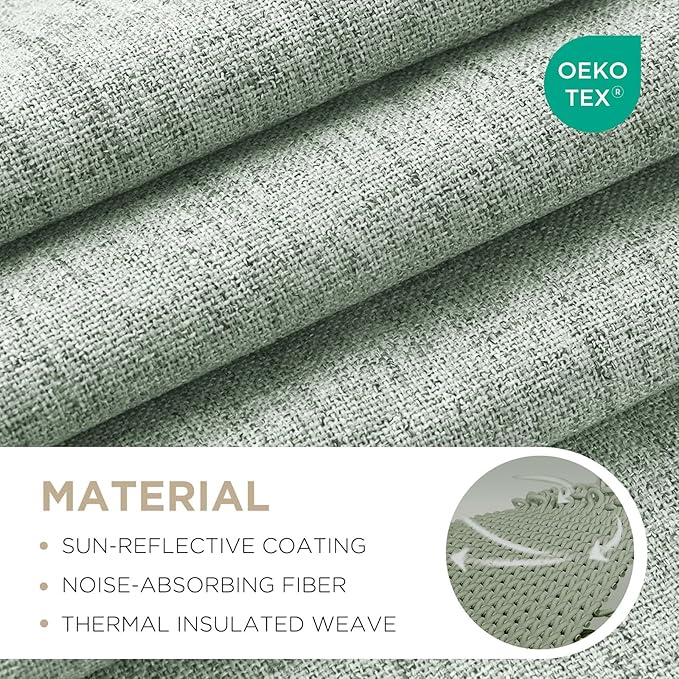 Joydeco Blackout Curtains for Bedroom - 100% Light Blocking 2 Panels Sage Green Drapes 37" W x 63" L, Thermal Insulated Room Darkening Curtains, Linen Textured for Living Room, Rod Pocket & Back Tabs