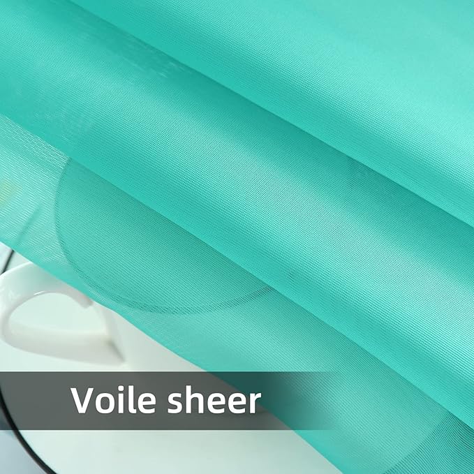 youleyar Solid Sheer Rod Pocket Curtain Voile Draperies 2 Panels White Beige Black Grey Coffee 52 Inch Width 54 Inch Long 1 Pair for Kitchen Bedroom Children Living Room Yard (Turquoise,52Wｘ54L)
