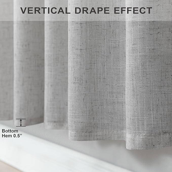 Grey Curtains 38 Inch Wide for Bedroom 2 Panels Rod Pocket Back Tab Loops Semi Privacy Sheer Linen Cotton Textured Light Filtering Light Gray Curtains for Living Room Farmhouse Decor 38 Width 96 Long