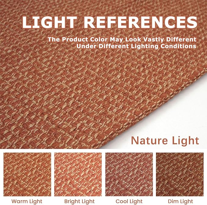 KOZYFLY Washable Area Rug 6x9 ft Rubber Backed Non Slip Rugs for Living Room Braided Cotton Bedroom Rug Woven Office Rugs Indoor Outdoor Floor Carpets for Dining Bedroom Living Room, Orange/Tan