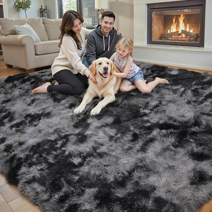 Rugs for Living Room 6x9, Alfombras para Salas Shag Large Plush Soft Area Rug, Shaggy Carpets for Bedroom, Kids Boys Girls Home Decor Aesthetic(Dark Grey Tie-Dyed, 6 x 9 Feet)