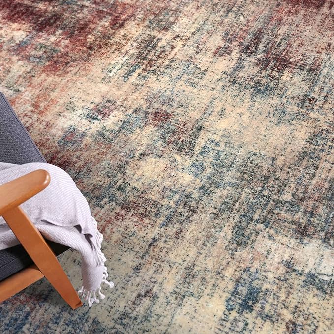 IOHOUZE Abstract Runner Rug 2x5 Ft Washable Runners for Hallways, Non Slip Kitchen Runner Printed Faux Wool Entryway Runner Indoor, Modern Abstract Floor Carpet for Hall Kitchen Bedroom, Red/Multi