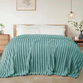 Exclusivo Mezcla King Size Flannel Fleece Blanket, Super Soft Striped Jacquard Bed Blanket, Lightweight Fuzzy Cozy for All Seasons, 90x104 Inches, Celadon