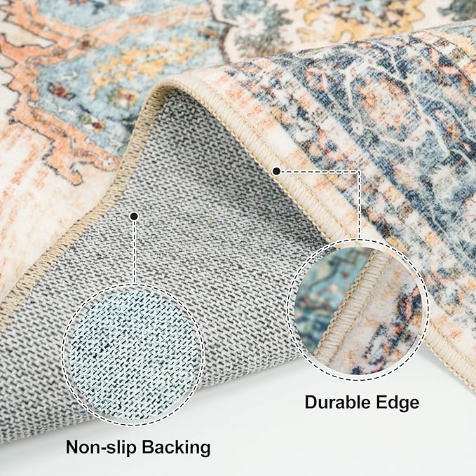 Washable Runner Rug 2x6 - Hallway Runner Rug Kitchen Rugs and Mats Non Skid Washable Waterproof Carpet Runner for Living Room Bedroom Bathroom (Blue, 2X6)