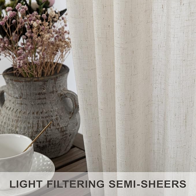 Cream Curtains 72 Inch Length for Bedroom Pair Set 2 Panels Back Tab Loop Rod Pocket Light Filtering Semi Sheer Thick Soft Woven Textured Curtains for Sitting Room Family Living Area Boho 52x72 Long