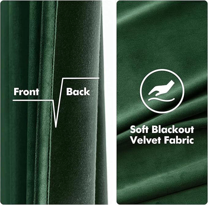 MIULEE Christmas 90 Inches Velvet Curtains Emerald Green Elegant Grommet Curtain Thermal Insulated Soundproof Room Darkening Drapes for Classical Living Room Bedroom Decor 52 x 90 Inch Set of 2