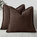 MIULEE Decorative Throw Pillow Covers Neutral Linen Fringe Throw Pillows Euro Shams Set of 2 Dark Brown Boho Farmhouse Cushion Covers for Couch Sofa Bed Living Room Spring Home Decor 26x26 Inch