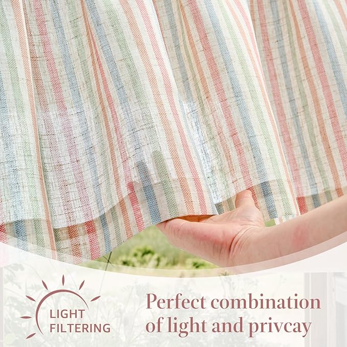 jinchan Valance Curtain Linen Textured Striped Window Curtain for Living Room Light Filtering Farmhouse Valance for Kitchen Rod Pocket 1 Panel 16 Inch Candy on Linen 1 Panel