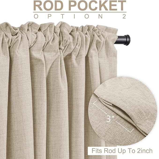 100% Blackout Shield Linen Blackout Curtains for Bedroom 80 Inches Long, Back Tab/Rod Pocket Living Room Drapes, Thermal Insulated Blackout Curtains 2 Panels Set, 50" W x 80" L, Oatmeal
