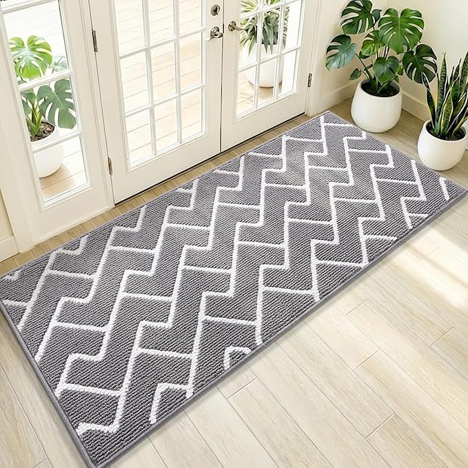 OLANLY Front Door Mat, Non-Slip Rubber Backing, Dirt Resistant and Absorbent, Washable, Easy to Clean Low-Profile Indoor Doormat for Back Door, Entryway, Inside Entrance, 47x20, Grey