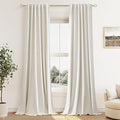 Guken Cream 100% Blackout Cream Linen Curtains 52 Inch Wide by 106 Inch 2 Panels Set for Living Room Bedroom Back Tab Thermal Insulated Black Out Drapes Room Darkening Window Curtains