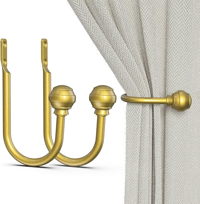 Hion Curtain Holdbacks Gold 2pcs, Curtain Tiebacks Wall Mounted Curtain Hooks Holders for Drapes
