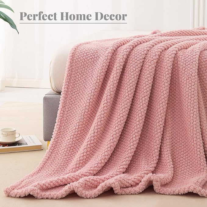 Whale Flotilla Twin Size Fuzzy Fleece Blanket for Bed, 60x80 Inch Fluffy Warm Soft Jacquard Blankets for All Season, Lightweight and Cozy, Pink