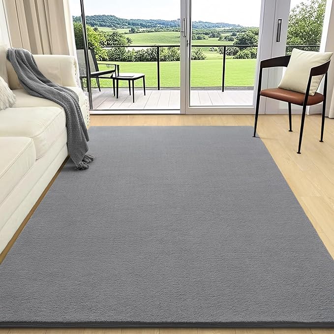 AROGAN Modern Shag Area Rug for Living Room, 6x9 Feet Washable Rugs for Bedroom, Indoor Floor Carpet, Plush Memory Foam Bedside Rugs for Kids Girls Teens Room Low Pile Rug Decor, Grey