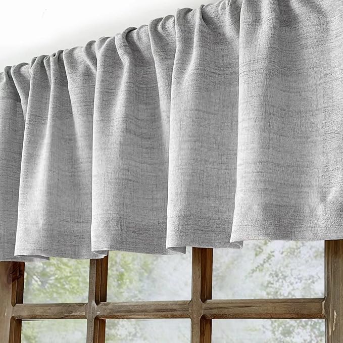 Faux Linen Valance for Windows Kitchen Living Room Valances Rod Pocket Farmhouse Country Rustic Bathroom Small Window Treatment (54x15 inch, Grey)