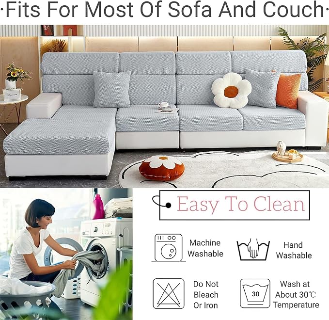 Soothing Home Sofa Covers, Sofa Hero Covers, Wear-Resistant Universal Couch Covers Washable Stretch Sectional Couch Cushion Covers (Beige,Large Double Seat Cover)