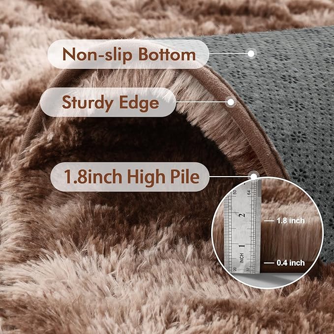 8x10 Ft Extra Large Shag Brown Area Rug for Living Room, Tie-Dyed Ultra Soft Fluffy Furry Rugs for Bedroom Indoor Floor, Aesthetic Carpet for Kids Home Decor (Coffee)