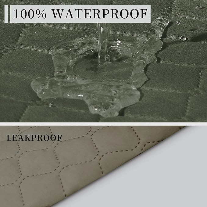 ISSUNTEX Double Protection 100% Waterproof Recliner Covers for Living Room, Reversible Furniture Protector Recliner Couch Sofa Slipcover for Dogs, Pets, Kids (Recliner, Greyish Green/Beige)