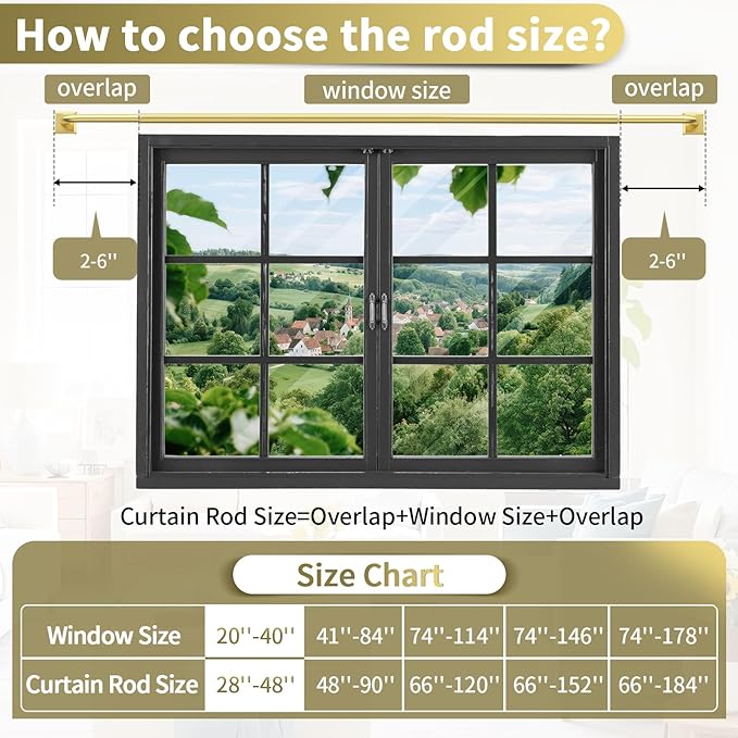 Gold Curtain Rods for Windows 28-48Inch Heavy Duty French Return Rod, Wrap Around Blackout Curtain Rods, Adjustable Room Darkening Drapery Rod for Bedroom, Living Room, Sliding Door & Outdoor Patio