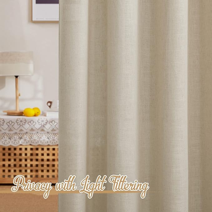 NICETOWN Living Room Curtains Linen Blend 96 inches Long, Grommet Semi Sheer Privacy Assured with Light Filtering Semi Sheer Drapes for Bedroom/Living Room, Taupe, W52 x L96, 2 Panels
